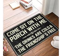 Alfombra geométrica antifatiga: ven y siéntate en el porche conmigo, las bebidas están frías y la amistad es libre, absorbe el agua, de perfil bajo, absorbente, puerta interior para baño (50 x 80 cm)