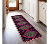 Alfombra geométrica, bohemia contemporánea con diamantes cuadrados, ninguno negro, esponja de pelo bajo, estética, rectangular, alfombra para el hogar, cocina, pasillo, lavandería, entrada, decoración