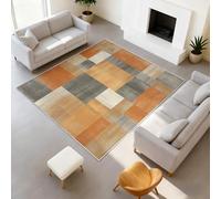 Alfombra geométrica de patchwork, 80 x 150 cm, antideslizante, de pelo corto, moderna, abstracta, fácil de limpiar, para salón, dormitorio, habitación juvenil, color naranja y gris