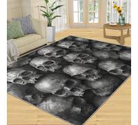 Alfombra gótica de 240 x 300 cm, Grande, Lavable, diseño de Calavera gótica, para Sala de Estar, Suave, Pelo bajo, Antideslizante, moqueta para Dormitorio, decoración del hogar