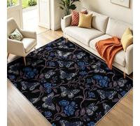 Alfombra gótica oscura de franela suave de 60 x 90 cm, color gris y morado, antideslizante, fácil de limpiar, para salas de estar, entradas, retro, ligera, lujosa, animales, insectos, mariposas, pelo