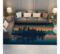 Alfombra Grande Antideslizante Colores degradados Cielo Nocturno Bosque Reflejo del Lago y patrón del Horizonte la Ciudad Alfombras Delgadas para la Sala Estudio del Dormitorio 90x120cm