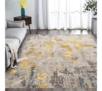Alfombra grande de 1,6 x 2,3 m, color amarillo mostaza, gris, estampado moderno gris pardo, marrón, 160 x 230 cm, alfombra lavable para sala de estar, dormitorio, comedor, alfombra de inauguración de