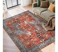 Alfombra grande de 1,8 x 2 m, diseño vintage de leopardo rojo y naranja moderno, multicolor, 180 x 200 cm, lavable, accesorios decorativos para el hogar, alfombra para el hogar nuevo