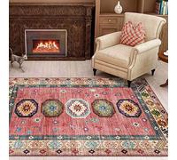 Alfombra grande de 110 x 190 cm, moderna, antideslizante, de pelo corto, diseño retro, color rojo, perfecta para decoración del hogar, elegante alfombra para cualquier habitación
