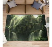 Alfombra grande de 160 x 230 cm, diseño de ruinas antiguas de la selva, alfombra para dormitorio, civilización perdida, no se desprende, para guardería, oficina, sala de juegos infantiles