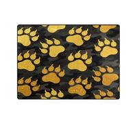 Alfombra grande de 4 x 5 pies, estética, para habitación, comedor, casa de campo, guardería, oficina en casa (4 x 5 pies, natural), huella de animal, oso, dorado y negro