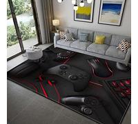Alfombra Grande del Dormitorio de la Sala de Estar del Jugador Moderno 3D Consola de Juegos Joystick Teclado Mouse Auriculares Patrón de Cable de Datos Alfombra Franela (Negro,160x200 cm)