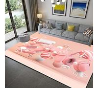 Alfombra Grande del Dormitorio de la Sala de Estar del Jugador Moderno 3D Consola de Juegos Joystick Teclado Mouse Auriculares Patrón de Cable de Datos Alfombra Franela (Rosado,120x180 cm)