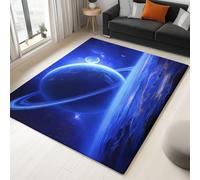 Alfombra Grande Salon Estilo Fantasía Planetas Espaciales Alfombras de área de Pelo Corto, Lavable Suave Antideslizante, Cachemira Moqueta para Dormitorio Comedor Interiores 140 x 200 cm, Azul