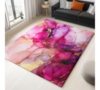 Alfombra Grande Salon Textura Mármol Rayas Lámina Dorada Alfombras de área de Pelo Corto, Lavable Suave Antideslizante, Cachemira Moqueta para Dormitorio Comedor Interiores 180 x 240 cm, Rosa