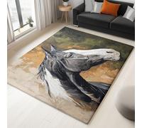 Alfombra Gris Franela Decoración De Habitación Suave Peluda, 120 x 180 cm Alfombra Dormitorio De Niños Sala Estar, Animal Acuarela Caballo Antideslizante Alfombrilla