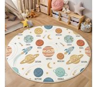 Alfombra Habitación Infantil Divulgación La Ciencia Planetaria Redonda 80cm Alfombra de Pelo Corto Cohete Los Ocho Planetas Antideslizante Lavables Tapete para Habitación de los Niños, Sala de Juegos