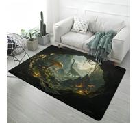 Alfombra Habitación Infantil Ilusión Visual 3D, Suave Antideslizante, Dinosaurios Mundo Submarino Vórtice Aguas Profundas Fisura Magma Alfombra para Sala de Estar, Dormitorio, 160x200 cm, Color 4