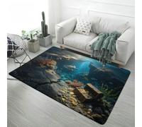 Alfombra Habitación Infantil Ilusión Visual 3D, Suave Antideslizante, Dinosaurios Mundo Submarino Vórtice Aguas Profundas Fisura Magma Alfombra para Sala de Estar, Dormitorio, 160x200 cm, Color 2