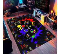 Alfombra Habitacion Juvenil Niños Alfombra Gamer Suelo 3D Neón Estrella Hip Hop Graffiti Gamepad Gamer Hombres Adolescente Alfombras Infantil Videojuego Alfombrilla Antideslizante (Black,80x160cm)