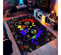 Alfombra Habitacion Juvenil Niños Alfombra Gamer Suelo 3D Neón Hip Hop Multicolor Graffiti Gamepad Gamer Hombres Adolescente Alfombras área Salón Infantil Videojuego Rug Mat (Black,80x120cm)