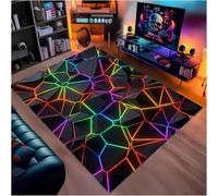 Alfombra Habitación Juventud Gaming Estilo Moderno, Diseño Geométrico 3D Efecto Neón Luminoso, Suave Antideslizante Alfombra para Dormitorio, Sala, Oficina y Habitación Gamer, 100x200 cm, Color 6