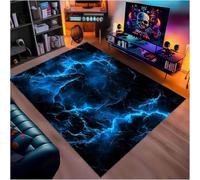Alfombra Habitación Juventud Gaming Estilo Moderno, Diseño Geométrico 3D Efecto Neón Luminoso, Suave Antideslizante Alfombra para Dormitorio, Sala, Oficina y Habitación Gamer, 140x200 cm, Color 3