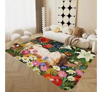 Alfombra Habitación Juventud Niño Niña Animales Jardín Tigre Leopardo Oso Zorro Gato Perro 3D Marrón Verde Alfombra Lavada para Sala de Estar, Antideslizante Tapetes de Juego, 140x180 cm, Color 2