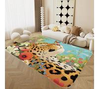 Alfombra Habitación Juventud Niño Niña Animales Jardín Tigre Leopardo Oso Zorro Gato Perro 3D Marrón Verde Alfombra Lavada para Sala de Estar, Antideslizante Tapetes de Juego, 100x200 cm, Color 1