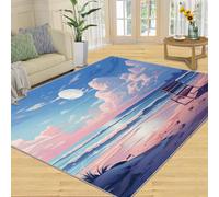 Alfombra Home Decoe Azul Cielo, Bonitos paisajes de Dibujos Animados alfombras Lavables, patrón de Dibujos Animados Habitación de Chica Azul Aplica al Dormitorio del salón (80x150cm)