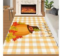 Alfombra Home Decoe con celosía de Rayas Amarillas, Sombrero de Calabaza, alfombras Antideslizantes de Hoja de Arce de otoño, aplicables en salón, Dormitorio, Comedor y Pasillo (70x120cm)