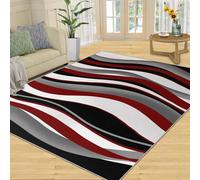 Alfombra Home Decoe con Estampado de Rayas onduladas, geometría Moderna, Negro, Rojo, Gris, Blanco, líneas Curvas Blandas Antideslizantes, alfombras, aplicadas en el salón y Dormitorio (140x200cm)