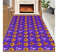 Alfombra Home Decoe con Farol de Calabaza y Sombrero de Mago, decoración navideña con temática de Halloween Alfombras Antideslizantes Lavables, aplicables en Dormitorio del salón (120x180cm)