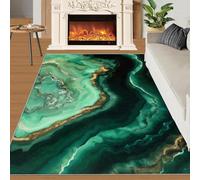 Alfombra Home Decoe con Textura de mármol Verde Esmeralda, alfombras Modernas abstractas Verdes Antideslizantes Lavables, aplicable en el salón, Dormitorio, Comedor (100x140cm)
