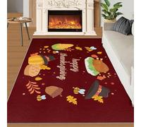 Alfombra Home Decoe de Acción de Gracias, Sombrero de Calabaza Abstracto con Pavo con Estampado Rojo Antideslizante Lavable, aplicable en el salón, Dormitorio, Comedor y Pasillo (120x180cm)