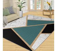Alfombra Home Decoe de geometría Verde Negra, alfombras Lavables Antideslizantes con Textura de mármol Blanco, lujosas líneas Doradas geométricas Verde aplicadas al Dormitorio del salón (80x150cm)