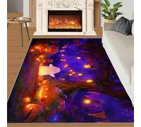 Alfombra Home Decoe de Halloween, alfombras Antideslizantes Lavables Ghost Pumpkin, Night Sky Forest Aplica al salón, Dormitorio, Comedor y Pasillo (140x200cm)