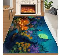 Alfombra Home Decoe de Halloween, alfombras Lavables Antideslizantes del Castillo Fantasma del Bosque, Sombrero de Mago Calabaza aplicado al salón, Dormitorio, Comedor y Pasillo (140x200cm)