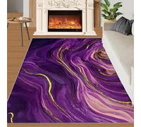 Alfombra Home Decoe de la habitación de Chicas de mármol Rosa y Morado, alfombras Lavables Antideslizantes Estilo Moderno Gold Lines, aplicable al salón, Dormitorio, Comedor (80x150cm)