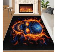 Alfombra Home Decoe de la Sala de Juegos Horror Flame Skull, alfombras Antideslizantes Lavables, aplicadas en salón, Dormitorio, Comedor y Pasillo (60x90cm)
