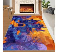 Alfombra Home Decoe del Castillo de Halloween, alfombras Antideslizantes Lavables para niños, Horror Forest Aplica al salón, Dormitorio, Comedor y Pasillo (80x150cm)