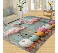 Alfombra Home Decoe Flamingo, alfombras Lavables Antideslizantes de Calabaza de Colores, Tabla de Madera Azul Retro aplicadas al salón, Dormitorio, Comedor y Pasillo (60x90cm)