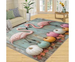 Alfombra Home Decoe Flamingo, alfombras Lavables Antideslizantes de Calabaza de Colores, Tabla de Madera Azul Retro aplicadas al salón, Dormitorio, Comedor y Pasillo (150x210cm)