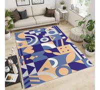 Alfombra Home Decoe Moderna Abstracta, Blanco, Azul Amarillo con patrón geométrico Azul Antideslizante y alfombras Lavables, aplicable al salón, Dormitorio, Comedor y Pasillo (60x90cm)