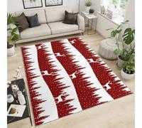 Alfombra Home Decoe roja con temática navideña, alfombras Antideslizantes Lavables en el Dormitorio con Estampado de Animales Blancas Winter Forest, aplicables en el Dormitorio del salón (150x210cm)