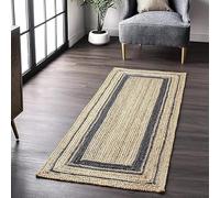 Alfombra india trenzada de yute natural, tejida a mano, respetuosa con el medio ambiente, alfombras bohemias para dormitorio, sala de estar, granja, decoración de guardería, color natural y negro