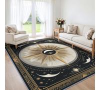 Alfombra infantil bohemia mística astrología, antideslizante, fácil de limpiar, cielo estrellado, sol, luna, 200 x 300 cm, con parte trasera antideslizante, duradera, para salón, dormitorio, comedor