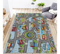 Alfombra infantil con detallada red de tráfico urbano, suave, educativa, para sala de juegos, salón, (C, 100 x 150 cm)
