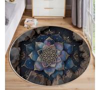 Alfombra Infantil Flores 3D Patrón de Mandala para habitación Infantil Alfombra de Lunares para bebé, habitación Juvenil, Azul-Violeta, 180cm