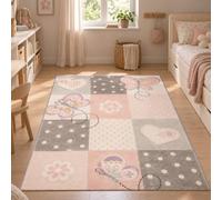 Alfombra Infantil Maui Kids Corazones Cuadros Rosa Habitación Niños