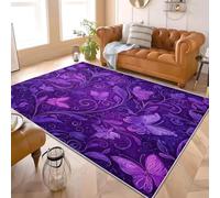 Alfombra Infantil para Interiores 120x170 cm Estampado de Enredaderas Y Mariposas Alfombra Mullida, Base Antideslizante, Lavable a Máquina, PúRpura Alfombras de Salón y Dormitorio de Pelo Corto