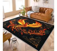 Alfombra Infantil para Interiores 120x170 cm PatróN de FéNix de Fuego Alfombra Mullida, Base Antideslizante, Lavable a Máquina, Negro Alfombras de Salón y Dormitorio de Pelo Corto