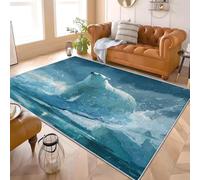 Alfombra Infantil para Interiores 160x230 cm PatróN de Oso Polar Pintado Alfombra Mullida, Base Antideslizante, Lavable a Máquina, Azul Alfombras de Salón y Dormitorio de Pelo Corto