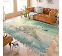 Alfombra Infantil para Interiores 200x300 cm Familia de Osos Polares Animales Alfombra Mullida, Base Antideslizante, Lavable a Máquina, Animal Alfombras de Salón y Dormitorio de Pelo Corto